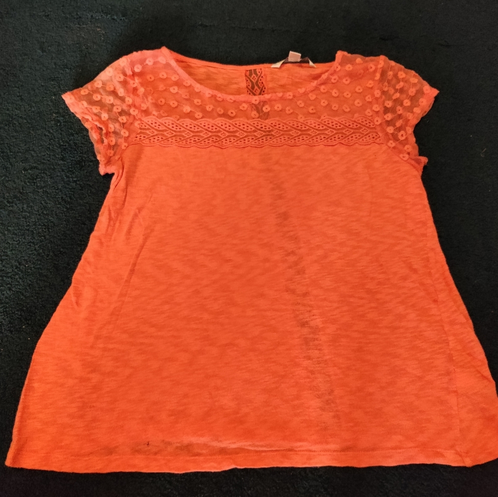 Peach pink lace front shirt